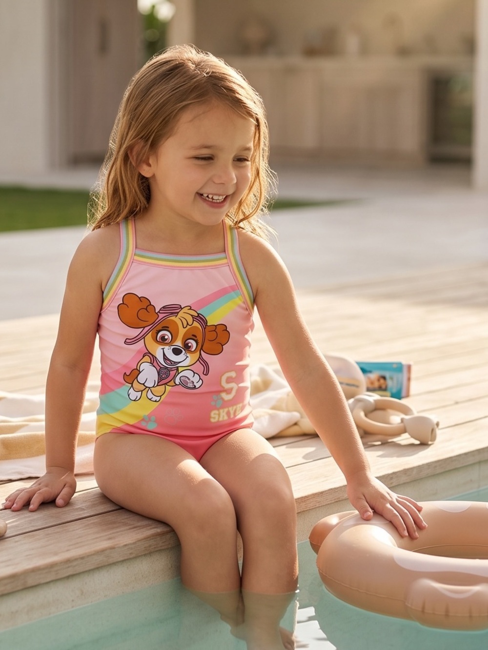 Nickelodeon Girls Pink Rainbow Paw Patrol One-Piece Swimsuit